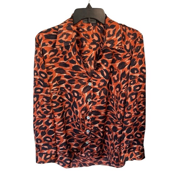 Hagara Button Up Blouse Animal Print See Measurements For Sizing Israel Designer - Picture 1 of 3